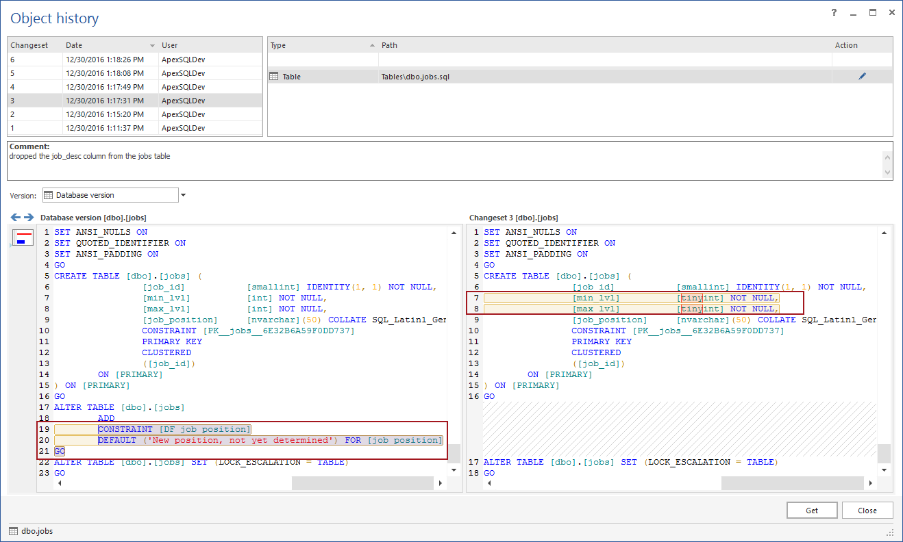How to see the full history of a SQL Server database object under
