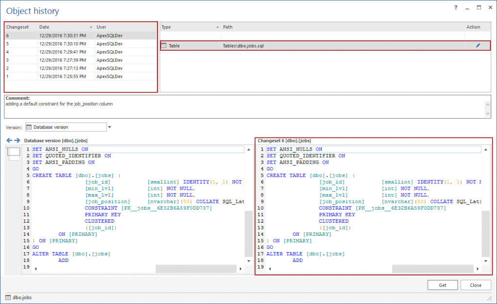 How to see the full history of a SQL Server database object under
